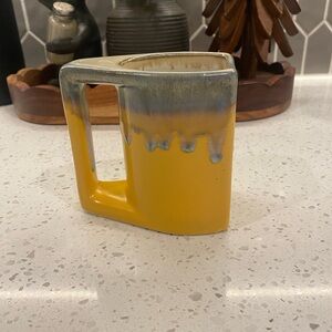 Mexican Pottery- signed , Yellow and Gray Drip Glaze Mug